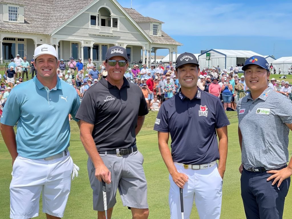 K.H. Lee with Bryson DeChambeau, Phil Mickelson and Kevin Na during the PGA Championship in May. Photo credit K.H. Lee