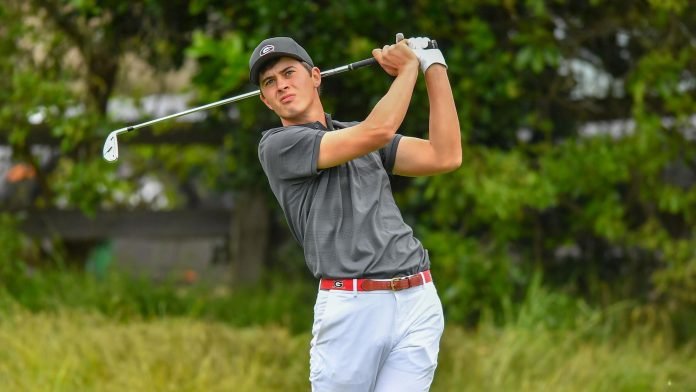 Playing on an sponsor exemption, Davis Thompson shot a 9-under 63 as clubhouse leader on Day 1 of the Rocket Mortgage Classic. Photo credit: Georgiadogs.com