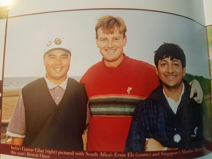 Mardan Mamat (left), Ernie Els and Gaurav Ghei at the 1997 Open Championship at Royal Troon. Ghei stood second at the Irvine Golf Club in the final qualifying to become the first Indian to qualify for the Major.