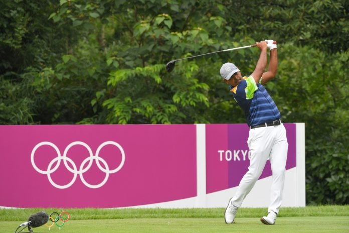 Anirban Lahiri of India tees off on the second hole during the first round of the Men’s Individual Stroke Play event on Day 9 of the Tokyo 2020 Olympics at the Kasumigaseki Country Club on July 29, 2021 in Saitama, Japan. (Photo by Ben Jared/PGA TOUR/IGF)