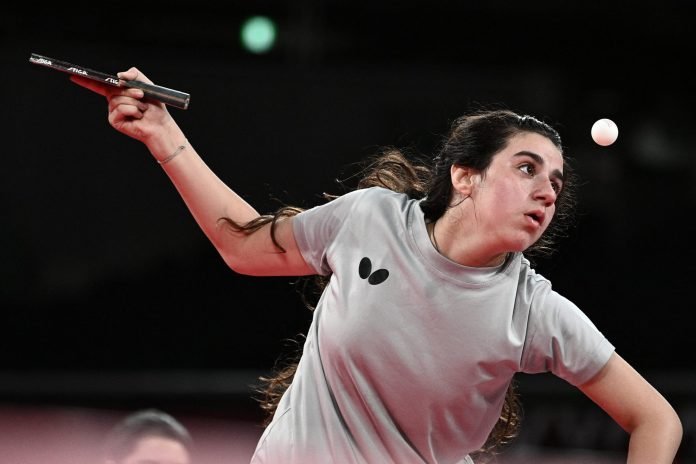 Syria's Hend Zaza in action during her first-round match against Austria's Liu Jia at the Tokyo Olympics. Photos: Olympics.com