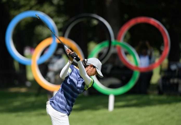 Aditi Ashok in action on Day 3 of the Olympic women's golf competition at the Tokyo Games on Friday. Photo: IGF
