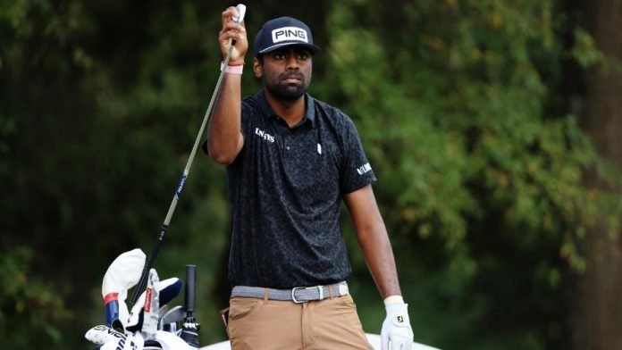Before this week, Sahith Theegala's best position after any round on the PGA Tour was T8 after Round One of The Genesis Invitational in 2017. Photo: cbssports.com